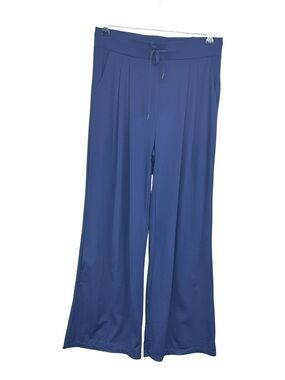 Willit Womens Stretchy Wide Leg Slacks High Rise Navy Blue Size Large 32"